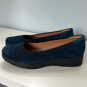 Clarks Artisan Daelyn Hill Navy Suede Loafer Slip-on Wedge